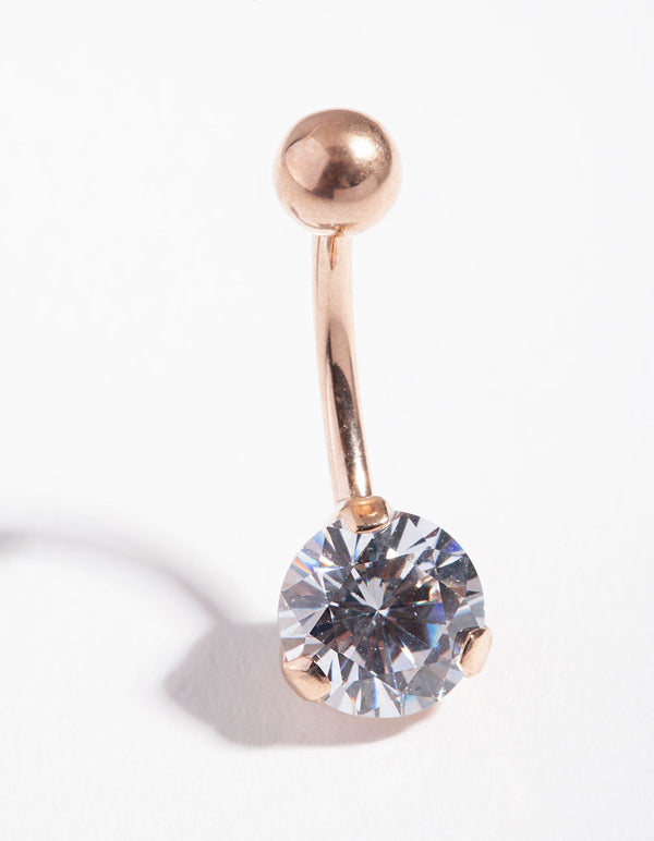Titanium Rose Gold Simple Diamante Belly Ring