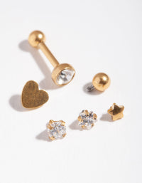 Gold Cubic Zirconia Heart Barbell 6-Pack - link has visual effect only