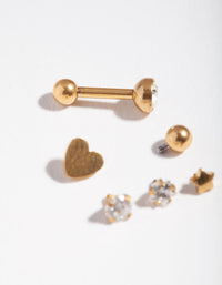 Gold Cubic Zirconia Heart Barbell 6-Pack - link has visual effect only