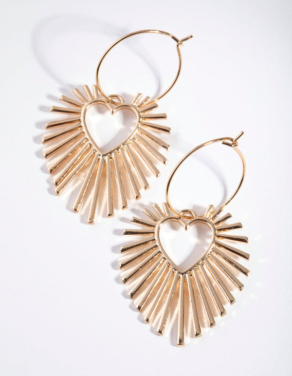 Gold Spiky Heart Hoop Earrings