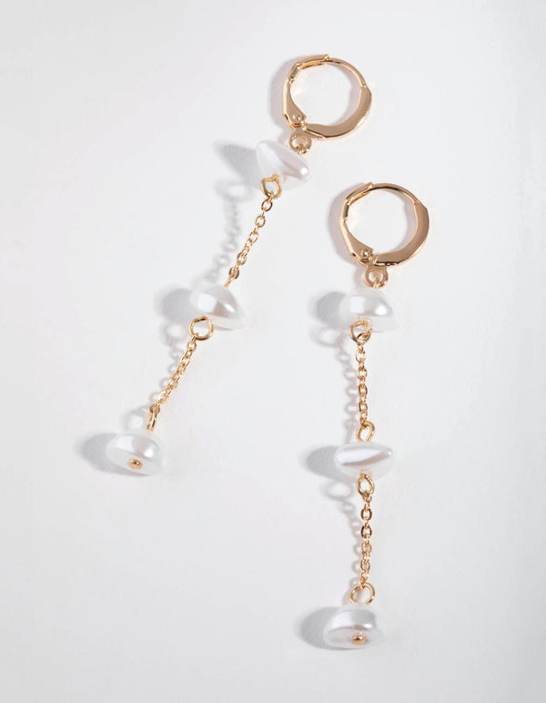 Gold Pearl Chain Huggie Earrings