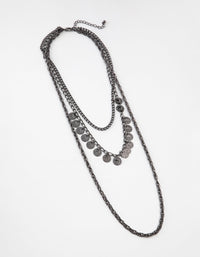 Gunmetal Long Coin 3-Row Necklace - link has visual effect only