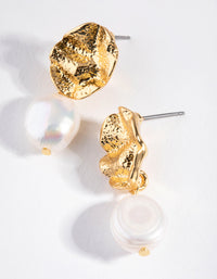 Gold Plated Crater Stud Freshwater Pearl Earrings - link has visual effect only