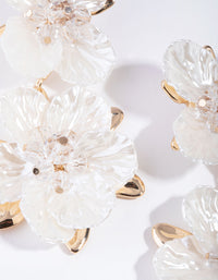 White Pearlised Flower Drop Earrings - link has visual effect only