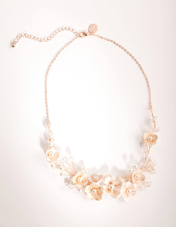 Rose Gold Wire Flower & Pearl Necklace Lovisa