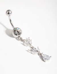 Rhodium Cubic Zirconia Marquise Drop Belly Ring - link has visual effect only