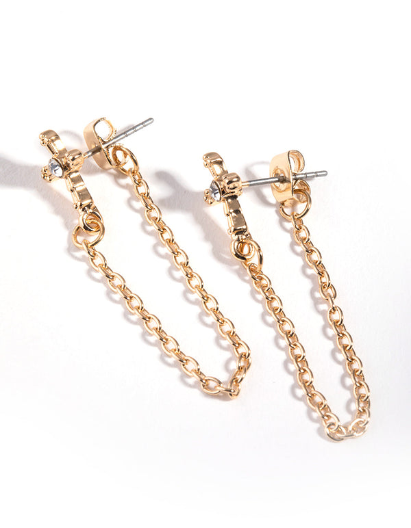 Gold Cross Chain Stud Earrings