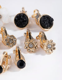 Gold Flower Diamante Clip 5-Pack Earring - link has visual effect only