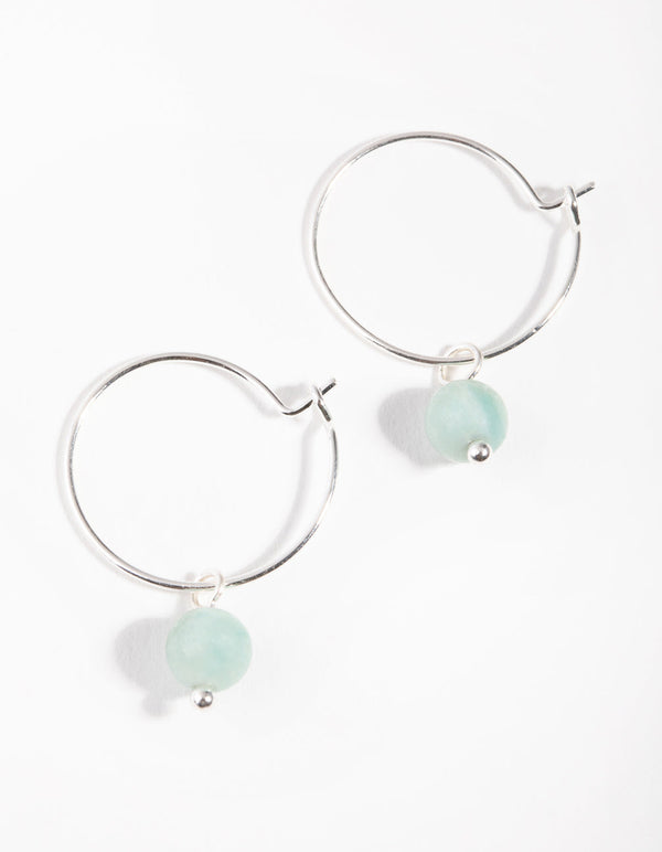 Silver Sphere Semi Precious Hoop Earrings