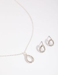 Silver Diamante Teardrop Necklace & Earring Set - link has visual effect only