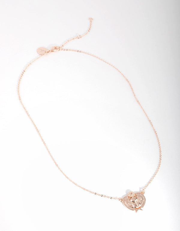 Rose Gold Plated Cubic Zirconia Scarab Beetle Necklace