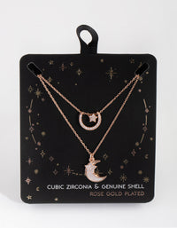 Rose Gold Plated Cubic Zirconia & Shell Crescent Moon Necklace Set - link has visual effect only