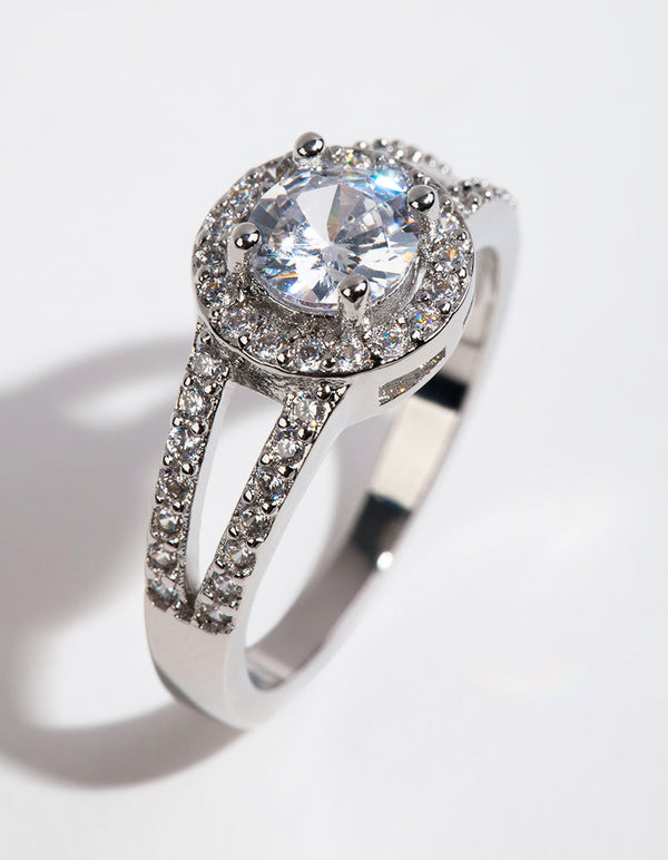 Silver Plated Cubic Zirconia Halo Ring