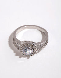 Silver Plated Cubic Zirconia Halo Ring - link has visual effect only