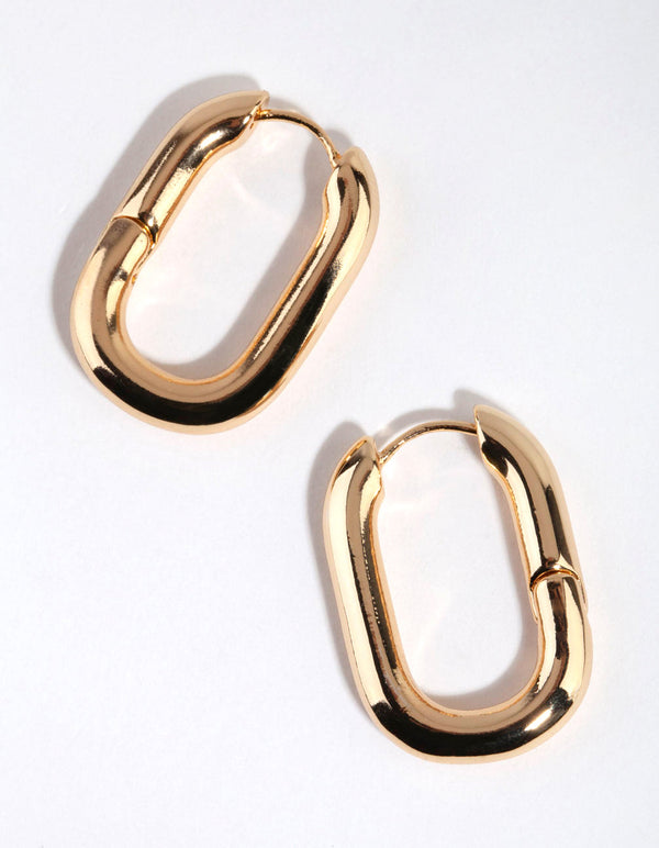 Gold Plated Chunky Oval Huggie Earrings