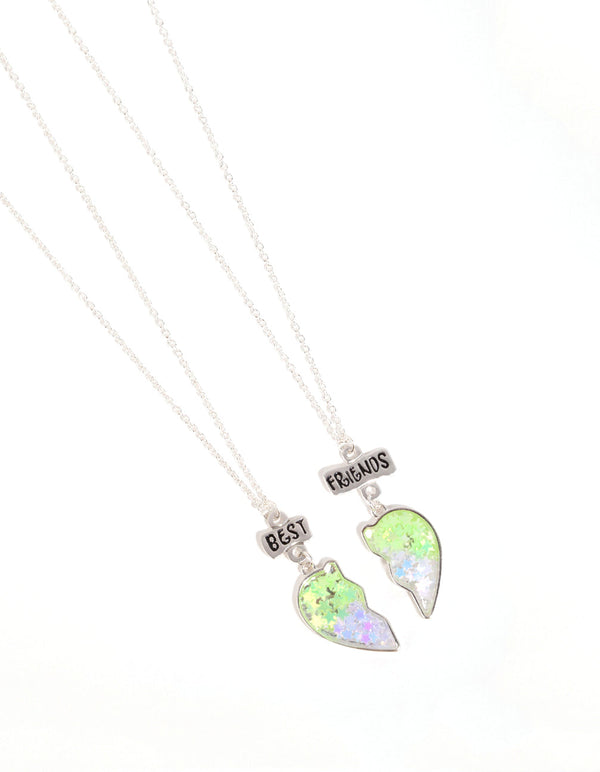 Kids Silver Ombre Heart Best Friend Necklace Set