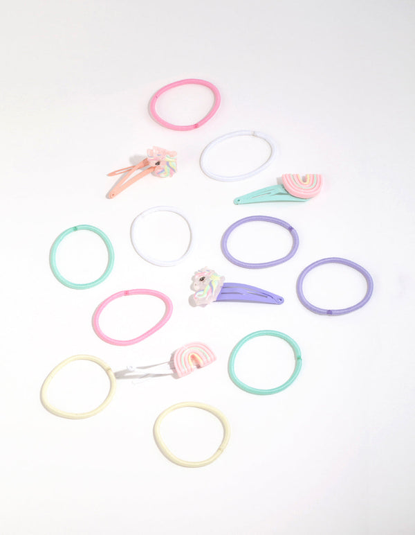 Kids Pastel Rainbow Hair Clips & Ties with Pouch