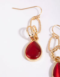Gold & Red Small Cat's Eye Drop Earrings - link has visual effect only