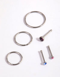 Surgical Steel Graduated Stud & Hoop Nose Stud & Ring 6-Pack - link has visual effect only