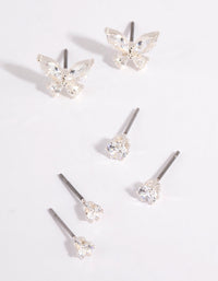 Silver Cubic Zirconia Butterfly Stud Earring Pack - link has visual effect only