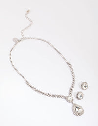 Rhodium Teardrop Surrounded Necklace & Earrings Set - link has visual effect only