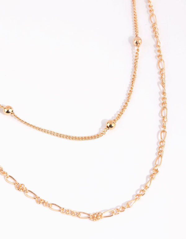 Gold Fine & Figaro Layered Necklace