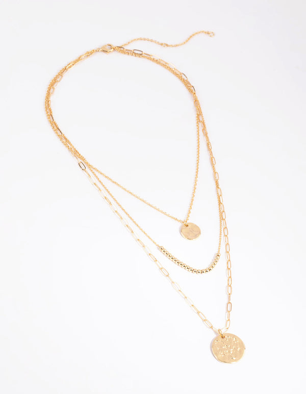 Gold Plated Disc & Ball Necklace Layered Necklace