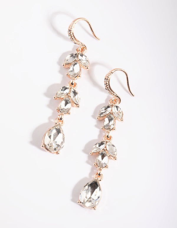 Rose Gold Navette Diamante Drop Earrings