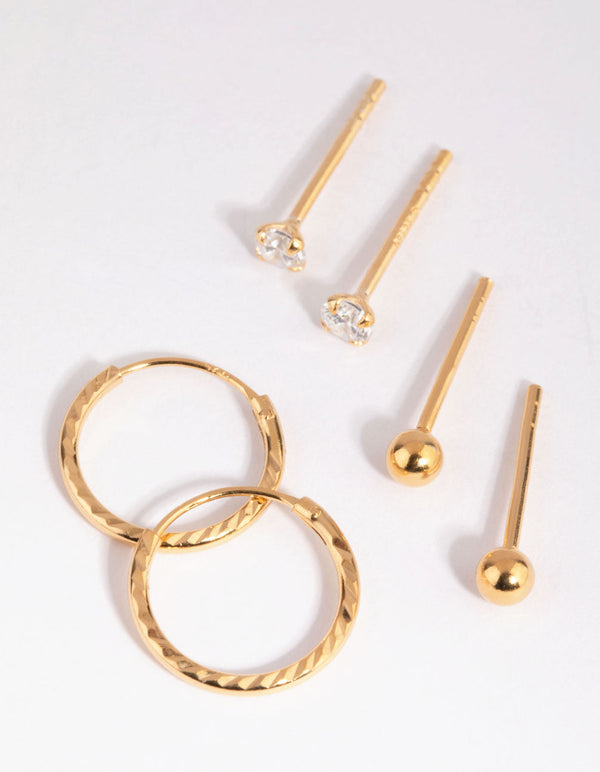 Gold Plated Sterling Silver Ball Stud & Hoop Earring Pack