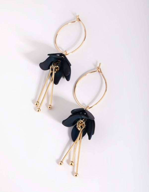 Navy Flower Drop Earrings