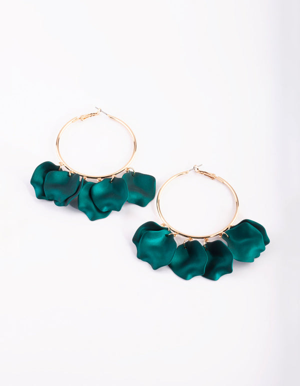 Green Pearlised Petal Hoop Earrings
