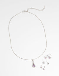 Purple Diamond Simulant Teardrop Necklace & Earrings Set - link has visual effect only