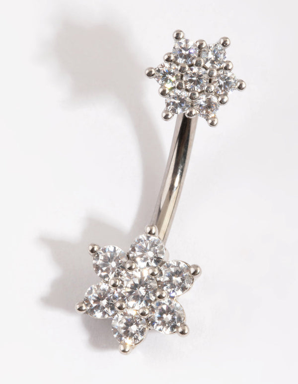 Titanium Diamante Flower Belly Bar