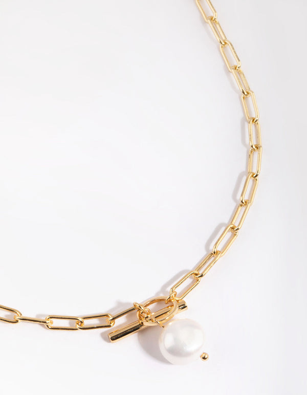 Gold Plated Fob Necklace with Freshwater Pearl