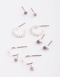Silver Earring Stack Pack with Amethyst - link has visual effect only
