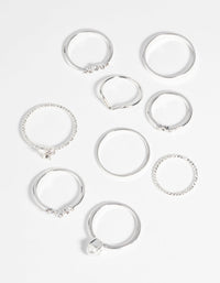 Silver Pearl & Diamante Ring 9-Pack - link has visual effect only