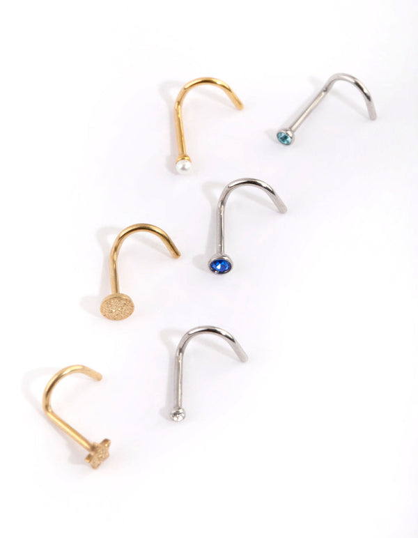 Mixed Surgical Steel Sapphire Nose Stud 6-Pack
