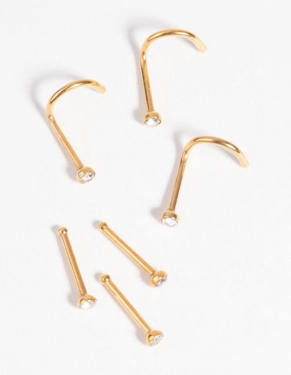 Gold-Plated Surgical Steel Nose Stud 6-Pack