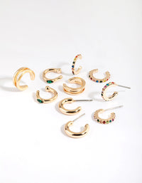 Gold & Colourful Cuff & Huggie Hoop Earring Stack 5-Pack - link has visual effect only