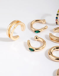 Gold & Colourful Cuff & Huggie Hoop Earring Stack 5-Pack - link has visual effect only
