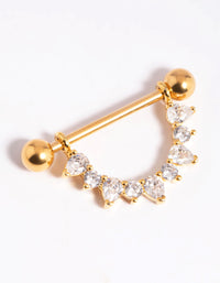 Gold Plated Titanium Cubic Zirconia Nipple Bar - link has visual effect only