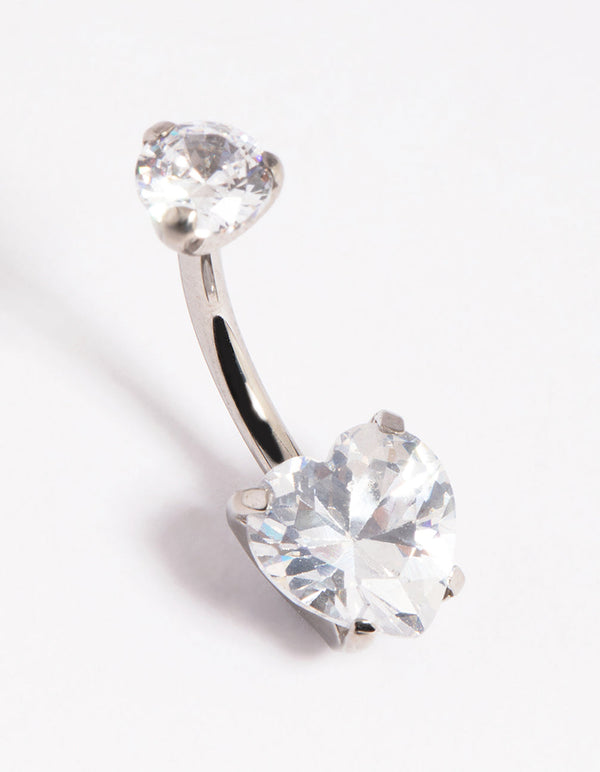 Titanium Heart Diamante Belly Ring
