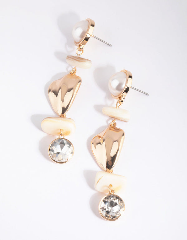 Mixed Pearl Bead & Diamante Drop Earrings