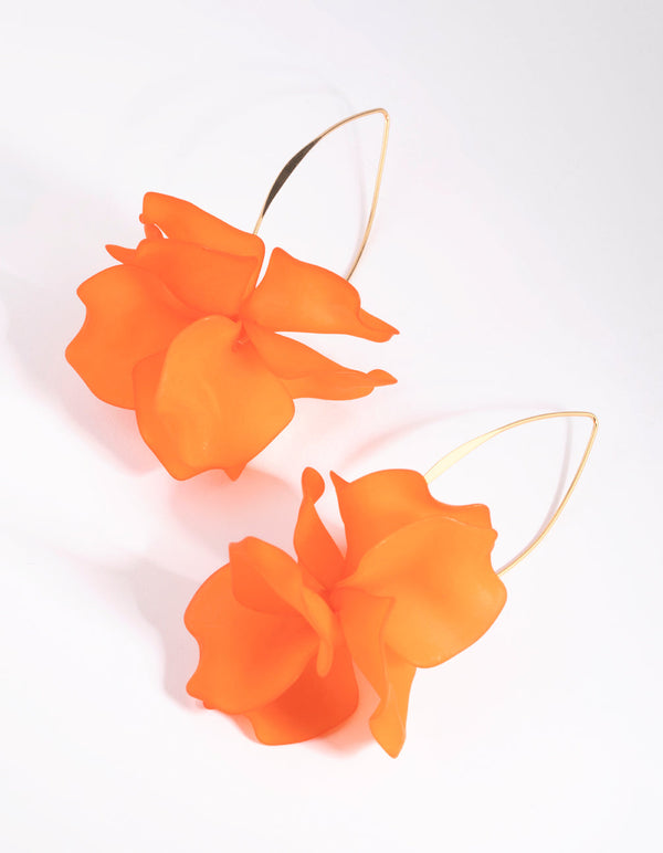 Orange Frosted Flower Drop Earrings