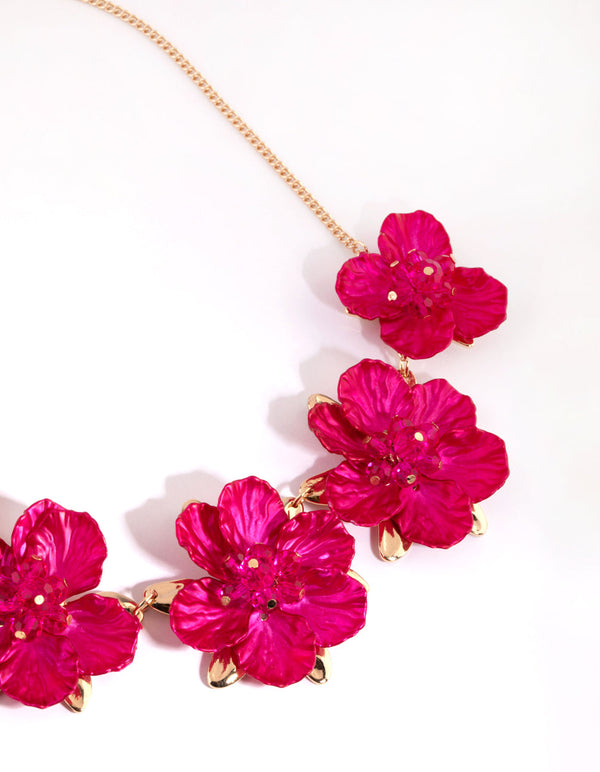 Fuchsia Pearlised Flower Necklace