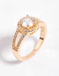 Gold Plated Cubic Zirconia Halo Ring - link has visual effect only
