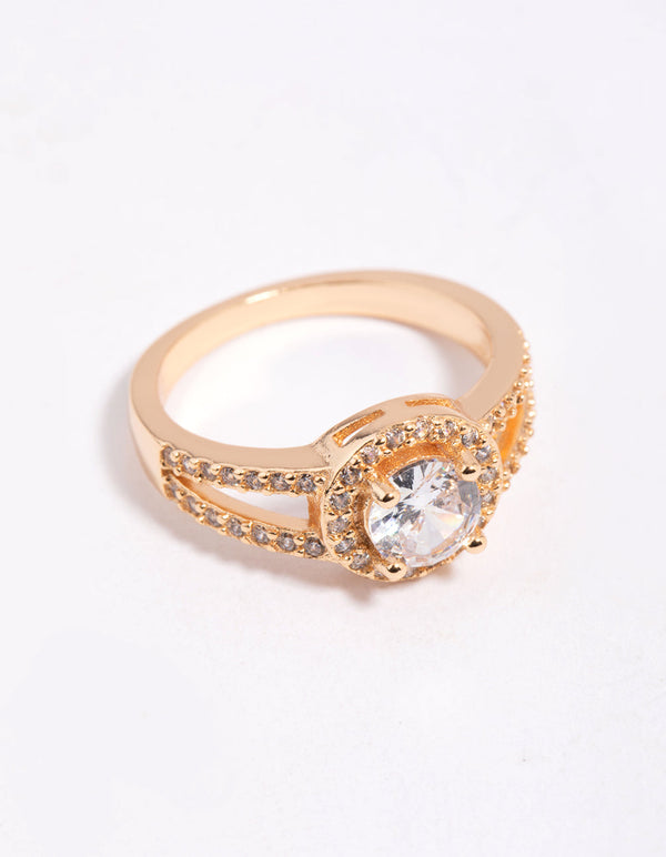 Gold Plated Cubic Zirconia Halo Ring
