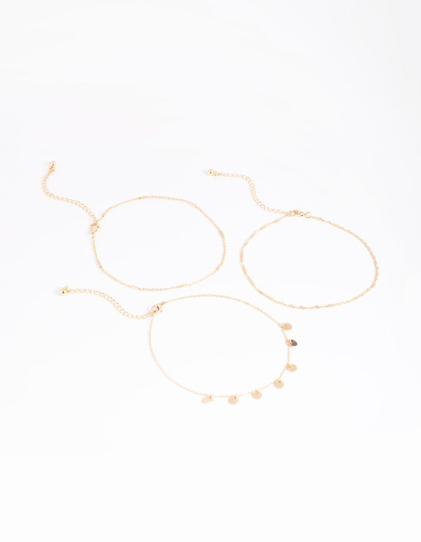 Gold Disc & Chain Anklet Pack