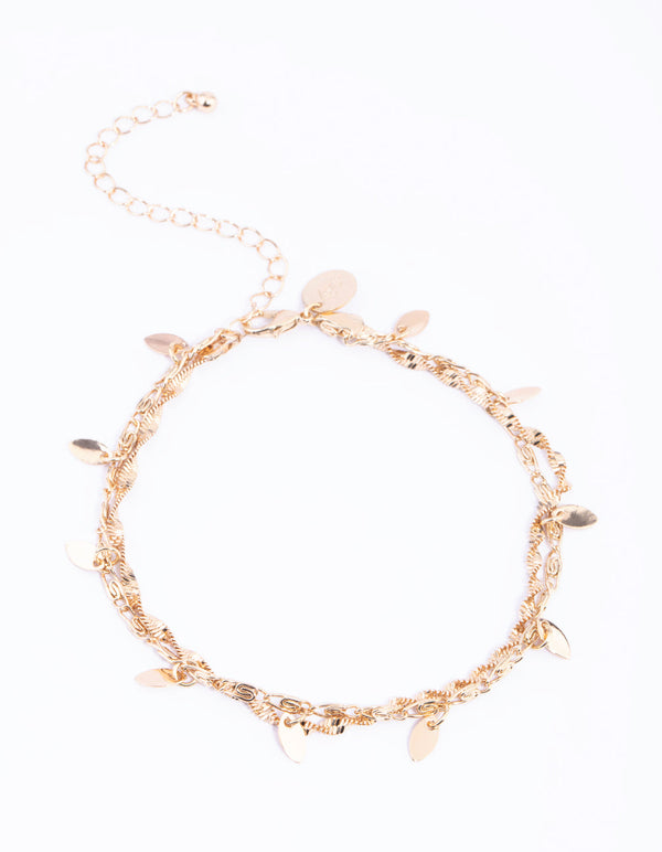 Gold Twisted Leaves Anklet Set