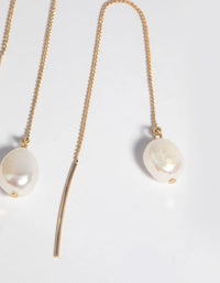 Gold Plated Pearl Thread Through Earrings - link has visual effect only